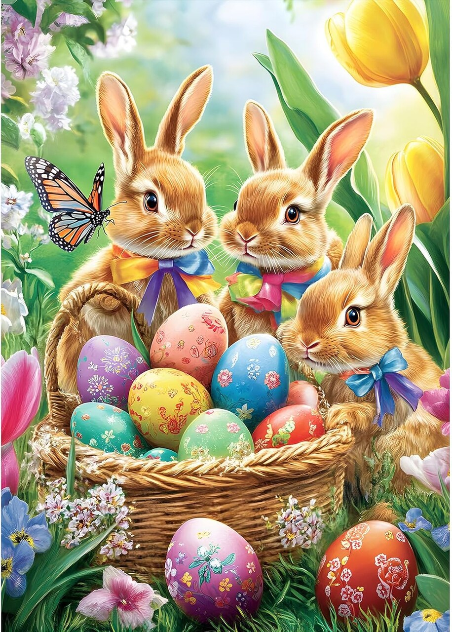 Easter Bunny Diamond Painting Kit for Adults – 5D Full Drill DIY Diamond Art, 12x16 Inch Beginner-Friendly Home Wall Décor